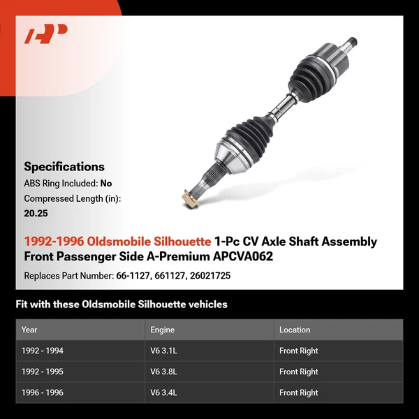 1992-1996 Oldsmobile Silhouette 1-Pc CV Axle Shaft Assembly Front Passenger Side A-Premium APCVA062