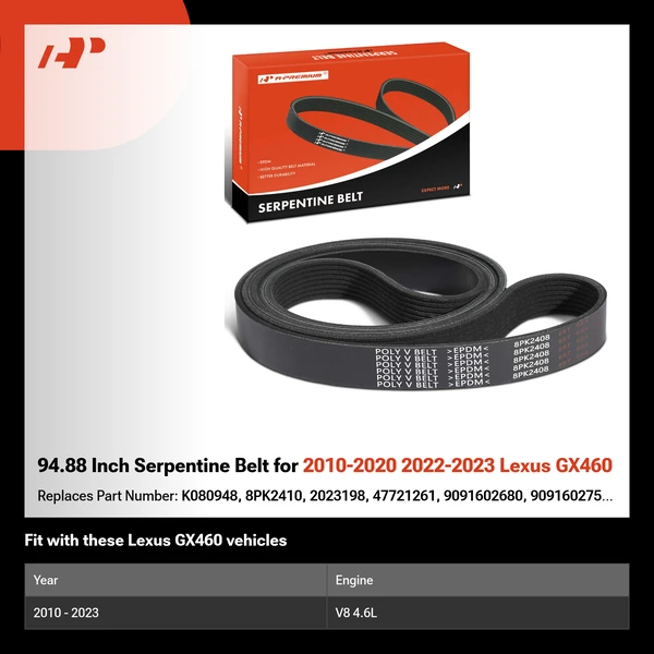 94.88 Inch Serpentine Belt for 2010-2020 2022-2023 Lexus GX460