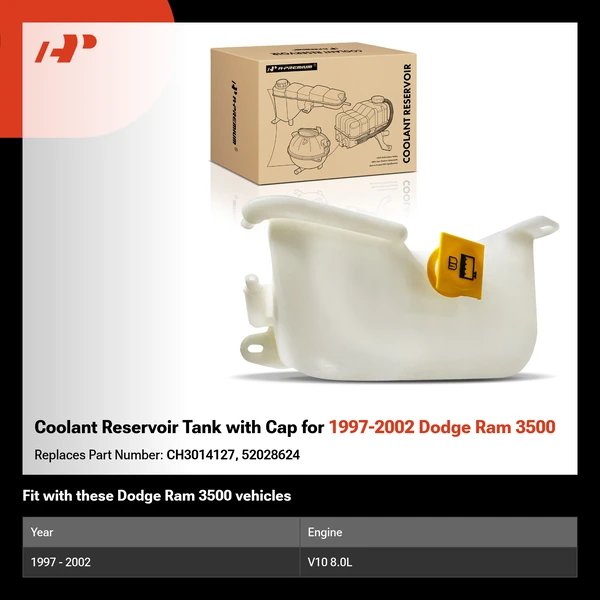 Coolant Reservoir Tank with Cap for 1997-2002 Dodge Ram 3500