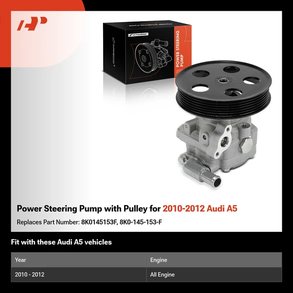 Power Steering Pump with Pulley for 2010-2012 Audi A5