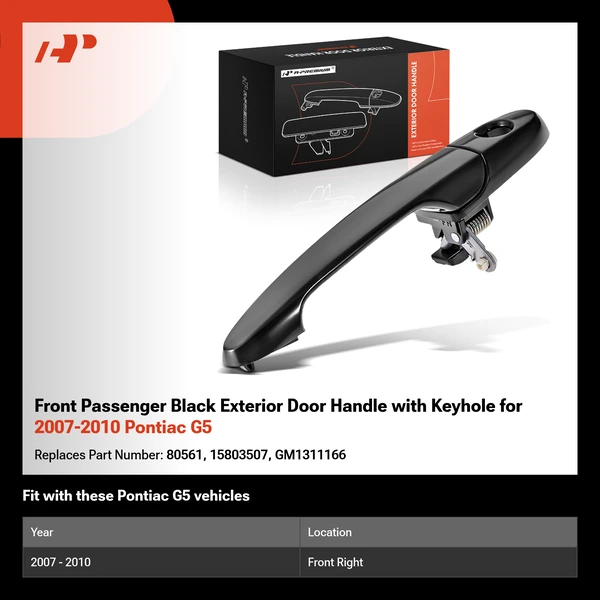 Front Passenger Black Exterior Door Handle with Keyhole for 2007-2010 Pontiac G5