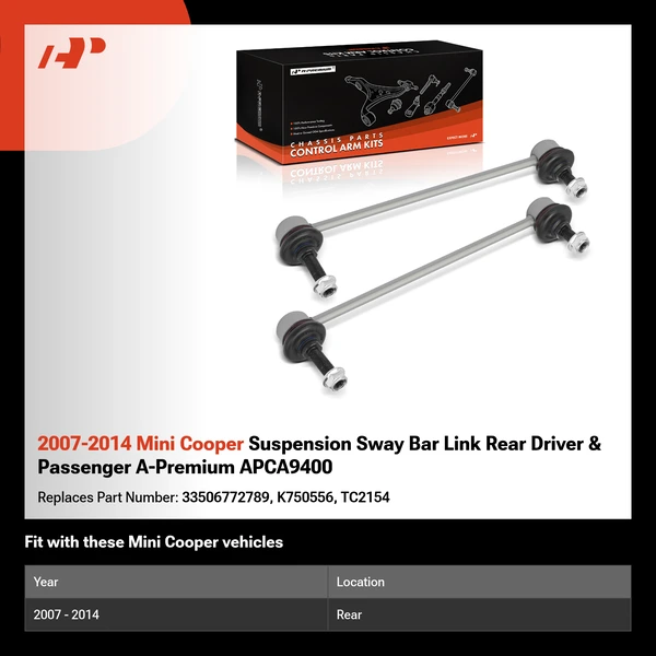 2007-2014 Mini Cooper Suspension Sway Bar Link Rear Driver & Passenger A-Premium APCA9400