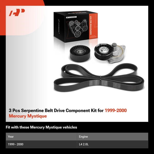 3 Pcs Serpentine Belt Drive Component Kit for 1999-2000 Mercury Mystique