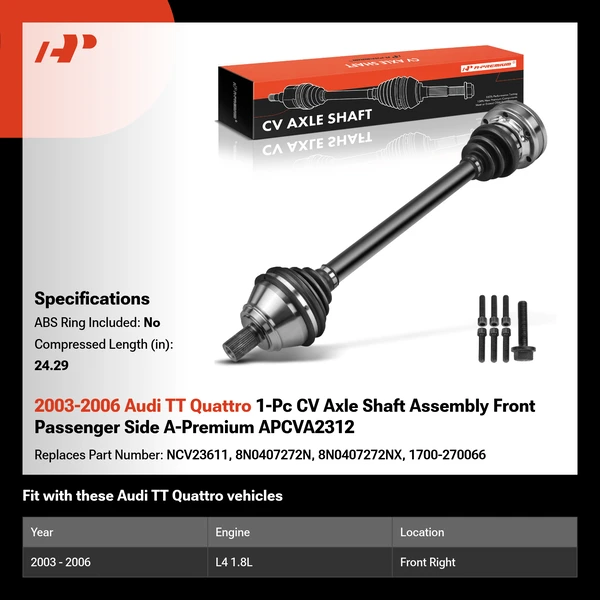 2003-2006 Audi TT Quattro 1-Pc CV Axle Shaft Assembly Front Passenger Side A-Premium APCVA2312