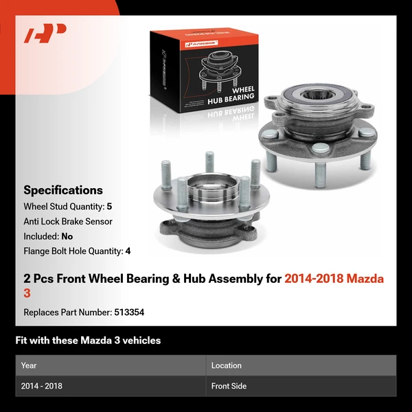 2 Pcs Front Wheel Bearing & Hub Assembly for 2014-2018 Mazda 3