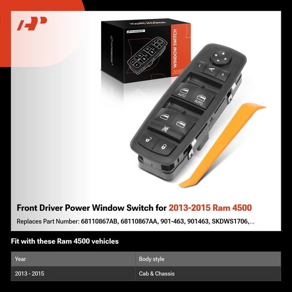 Front Driver Power Window Switch for 2013-2015 Ram 4500