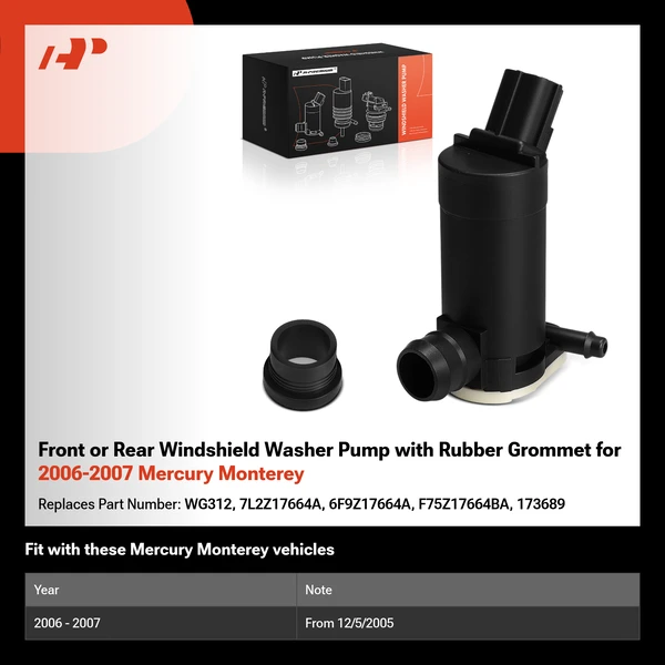 Front or Rear Windshield Washer Pump with Rubber Grommet for 2006-2007 Mercury Monterey