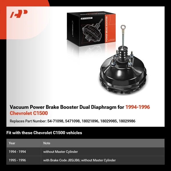 Vacuum Power Brake Booster Dual Diaphragm for 1994-1996 Chevrolet C1500