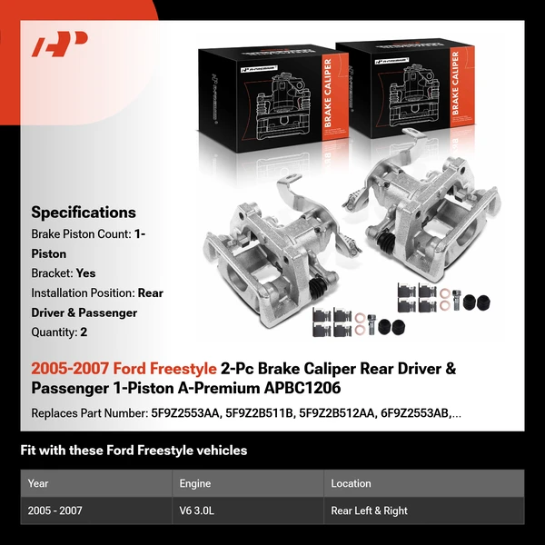 2005-2007 Ford Freestyle 2-Pc Brake Caliper Rear Driver & Passenger 1-Piston A-Premium APBC1206