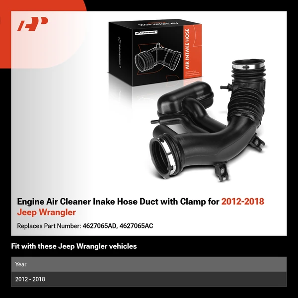 Engine Air Cleaner Inake Hose Duct with Clamp for 2012-2018 Jeep Wrangler