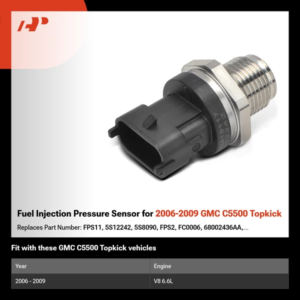 Fuel Injection Pressure Sensor for 2006-2009 GMC C5500 Topkick