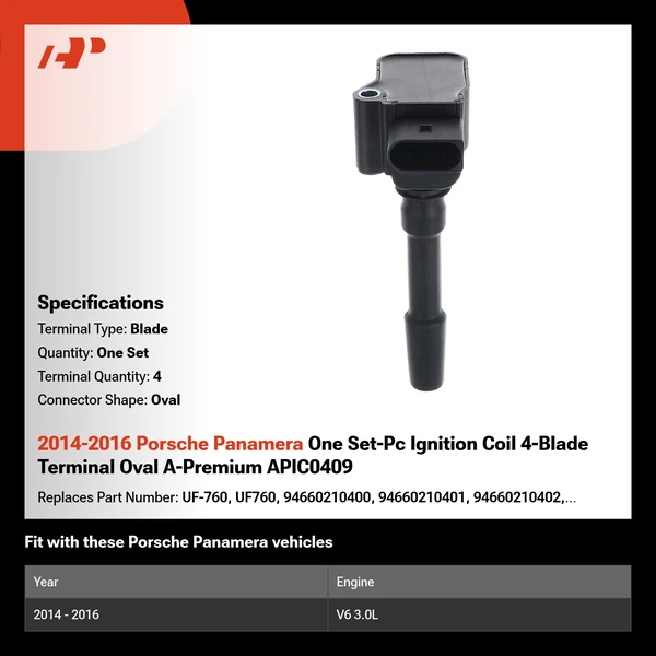 2014-2016 Porsche Panamera One Set-Pc Ignition Coil 4-Blade Terminal Oval A-Premium APIC0409