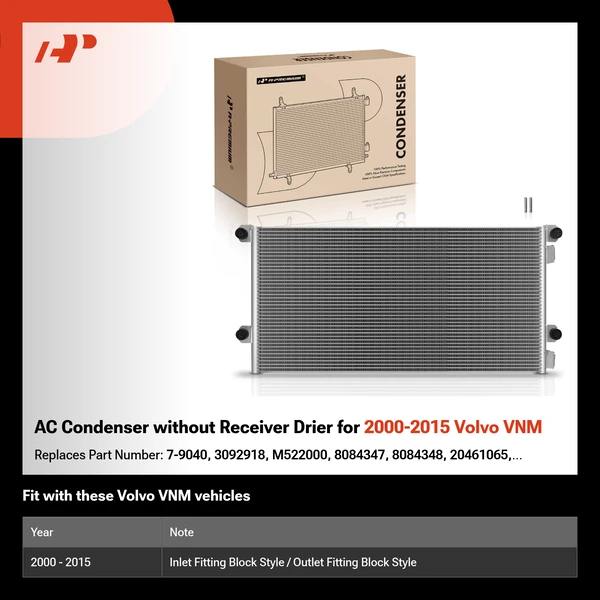 AC Condenser without Receiver Drier for 2000-2015 Volvo VNM