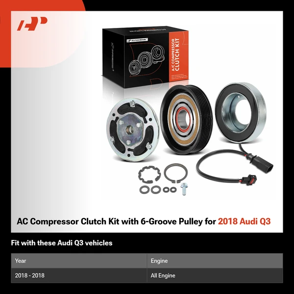AC Compressor Clutch Kit with 6-Groove Pulley for 2018 Audi Q3