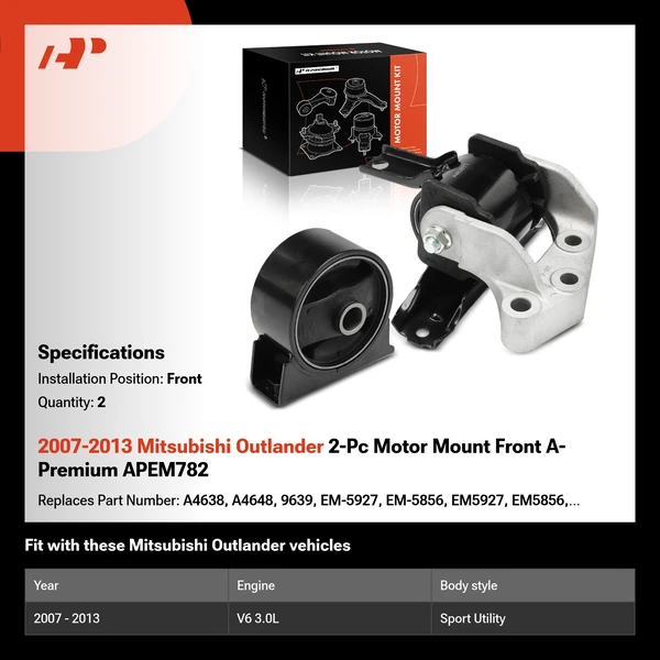 2007-2013 Mitsubishi Outlander 2-Pc Motor Mount Front A-Premium APEM782