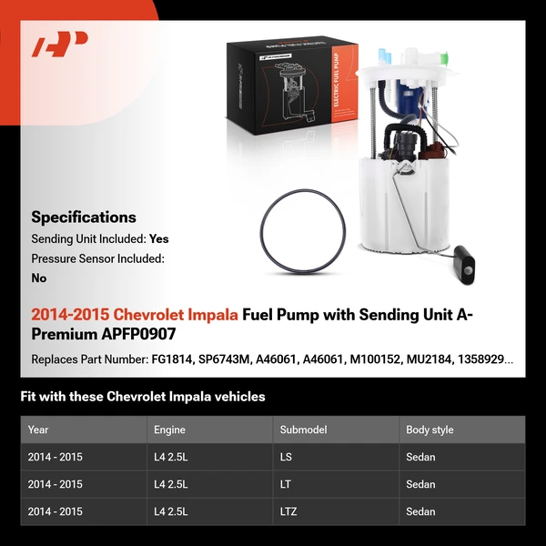 2014-2015 Chevrolet Impala Fuel Pump with Sending Unit A-Premium APFP0907