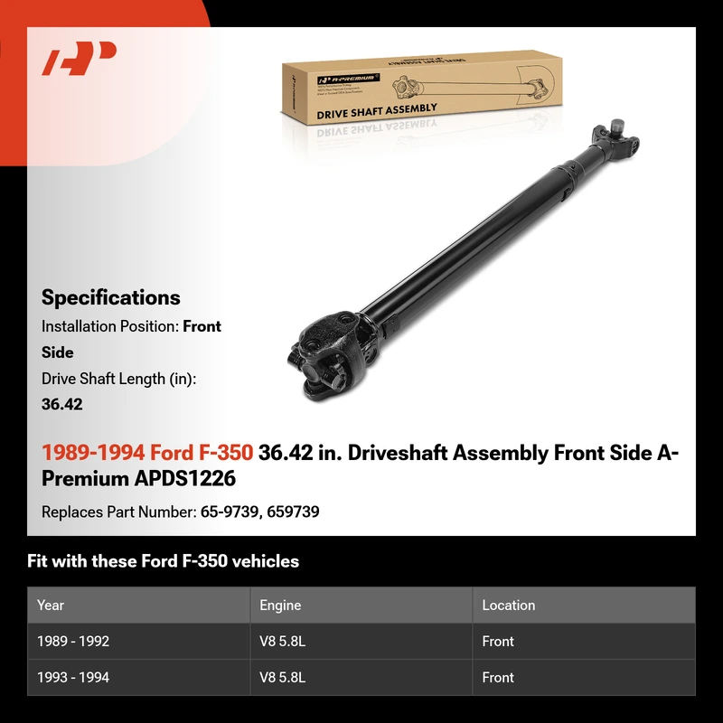 1989-1994 Ford F-350 36.42 in. Driveshaft Assembly Front Side A-Premium APDS1226