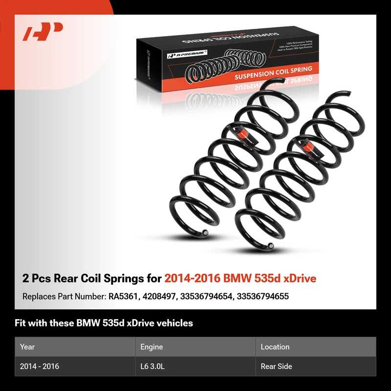 2 Pcs Rear Coil Springs for 2014-2016 BMW 535d xDrive
