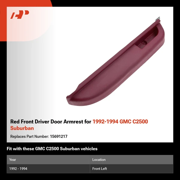 Red Front Driver Door Armrest for 1992-1994 GMC C2500 Suburban
