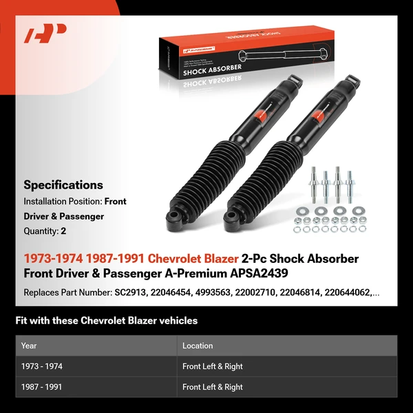 1973-1974 1987-1991 Chevrolet Blazer 2-Pc Shock Absorber Front Driver & Passenger A-Premium APSA2439