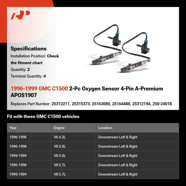 1996-1999 GMC C1500 2-Pc Oxygen Sensor 4-Pin A-Premium APOS1907