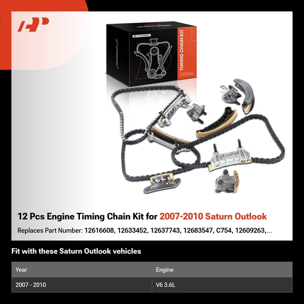 12 Pcs Engine Timing Chain Kit for 2007-2010 Saturn Outlook