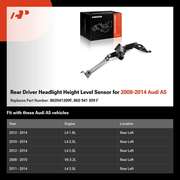 Rear Driver Headlight Height Level Sensor for 2008-2014 Audi A5