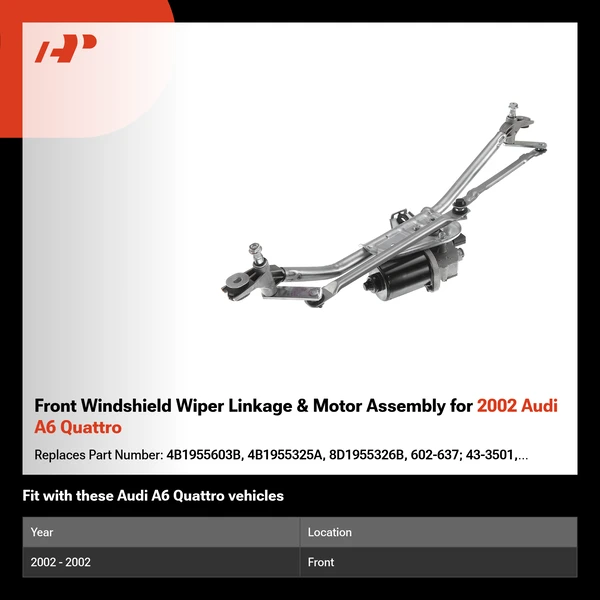 Front Windshield Wiper Linkage & Motor Assembly for 2002 Audi A6 Quattro