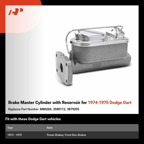 Brake Master Cylinder with Reservoir for 1974-1975 Dodge Dart