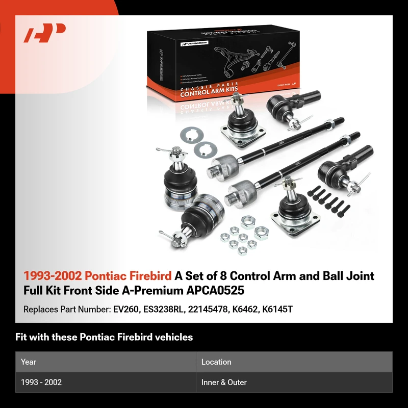 1993-2002 Pontiac Firebird A Set of 8 Control Arm and Ball Joint Full Kit Front Side A-Premium APCA0525