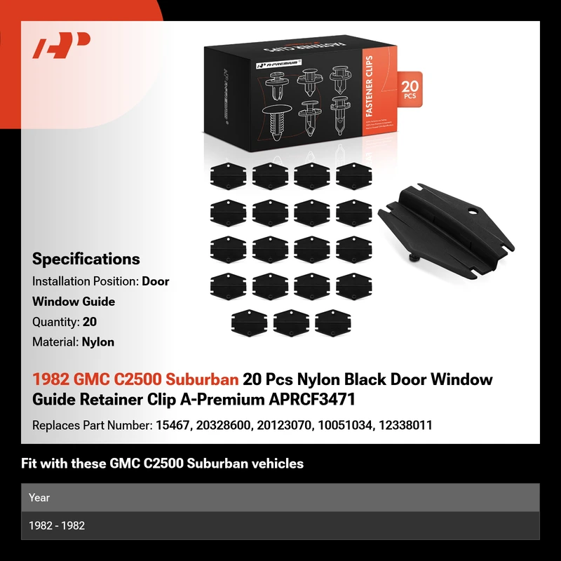 1982 GMC C2500 Suburban 20 Pcs Nylon Black Door Window Guide Retainer Clip A-Premium APRCF3471