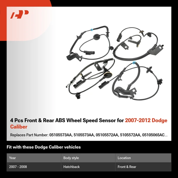 4 Pcs Front & Rear ABS Wheel Speed Sensor for 2007-2012 Dodge Caliber