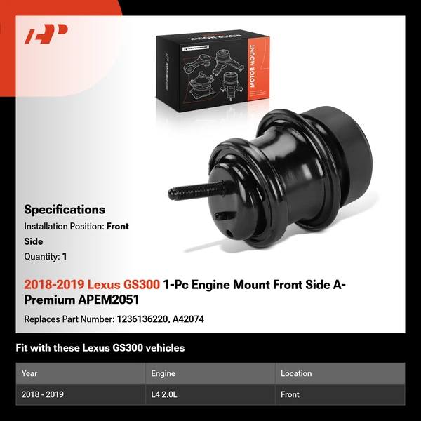 2018-2019 Lexus GS300 1-Pc Engine Mount Front Side A-Premium APEM2051