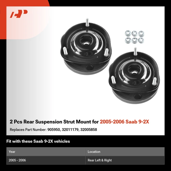 2 Pcs Rear Suspension Strut Mount for 2005-2006 Saab 9-2X