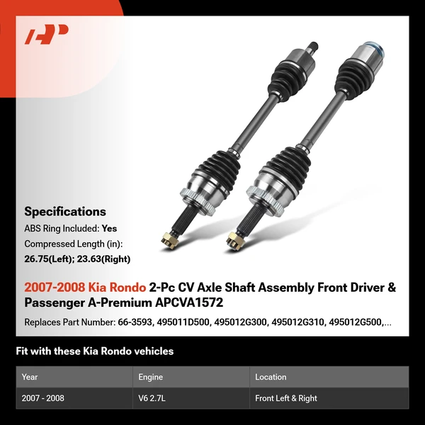 2007-2008 Kia Rondo 2-Pc CV Axle Shaft Assembly Front Driver & Passenger A-Premium APCVA1572