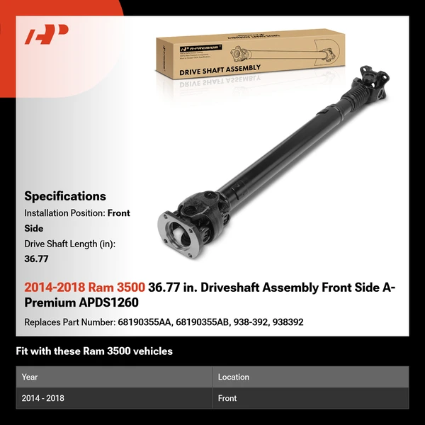 2014-2018 Ram 3500 36.77 in. Driveshaft Assembly Front Side A-Premium APDS1260