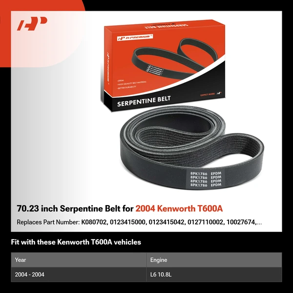 70.23 inch Serpentine Belt for 2004 Kenworth T600A