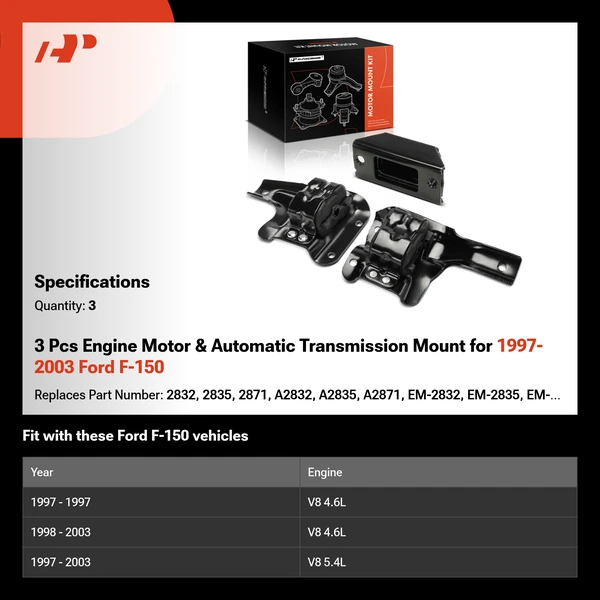 3 Pcs Engine Motor & Automatic Transmission Mount for 1997-2003 Ford F-150