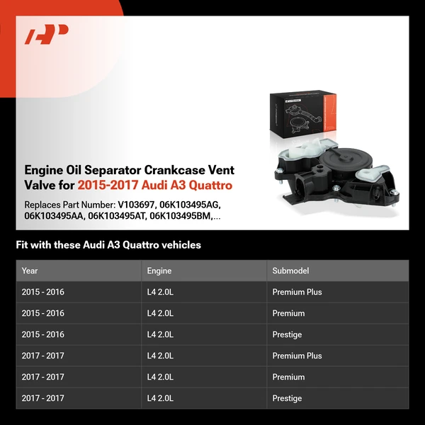 Engine Oil Separator Crankcase Vent Valve for 2015-2017 Audi A3 Quattro