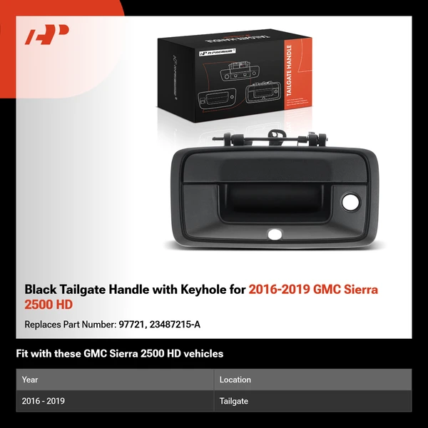 Black Tailgate Handle with Keyhole for 2016-2019 GMC Sierra 2500 HD