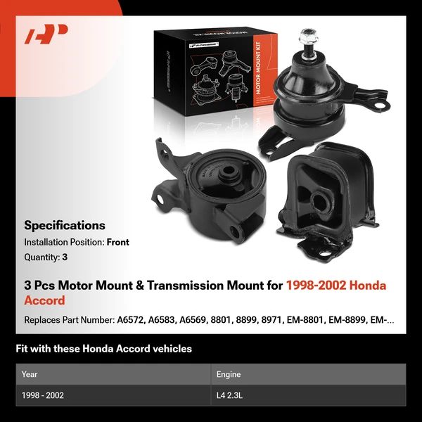 3 Pcs Motor Mount & Transmission Mount for 1998-2002 Honda Accord