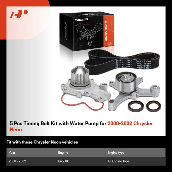 5 Pcs Timing Belt Kit with Water Pump for 2000-2002 Chrysler Neon
