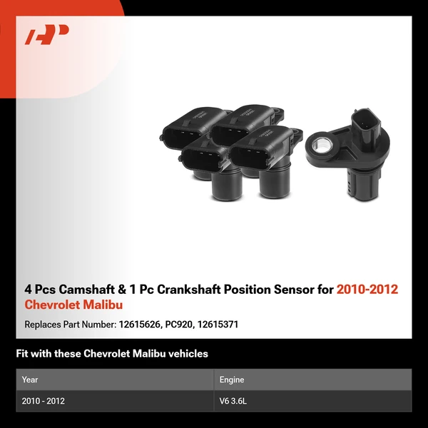 4 Pcs Camshaft & 1 Pc Crankshaft Position Sensor for 2010-2012 Chevrolet Malibu
