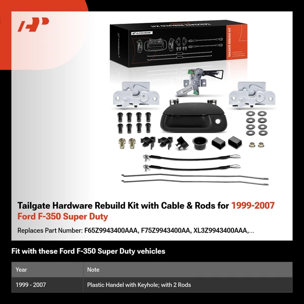 Tailgate Hardware Rebuild Kit with Cable & Rods for 1999-2007 Ford F-350 Super Duty