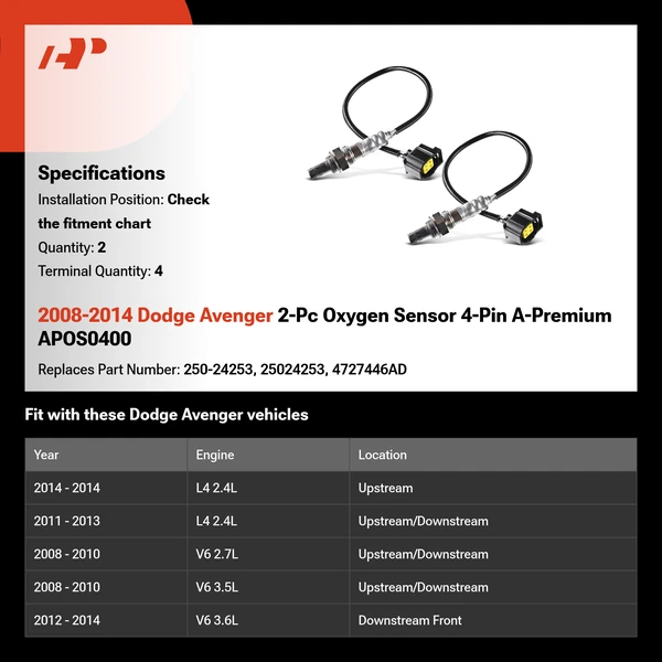 2008-2014 Dodge Avenger 2-Pc Oxygen Sensor 4-Pin A-Premium APOS0400