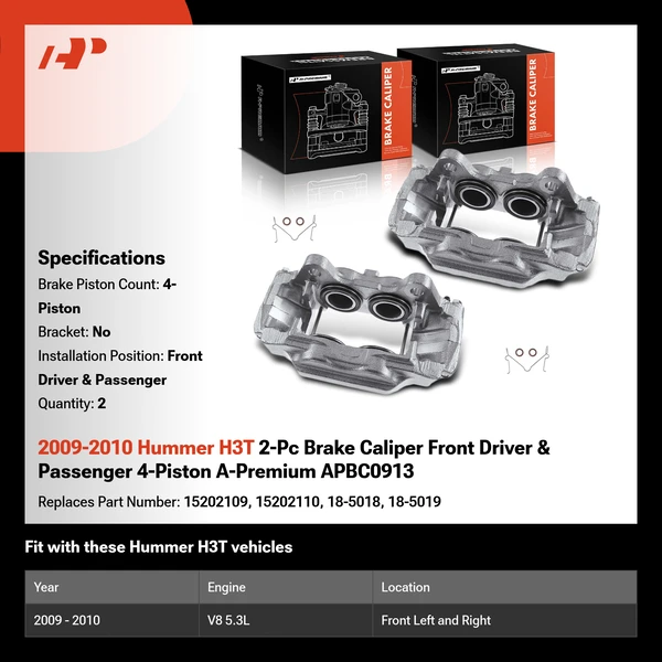 2009-2010 Hummer H3T 2-Pc Brake Caliper Front Driver & Passenger 4-Piston A-Premium APBC0913