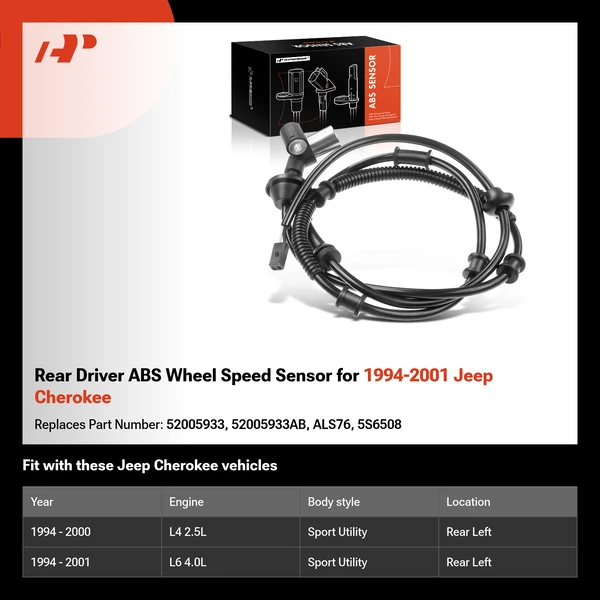 Rear Driver ABS Wheel Speed Sensor for 1994-2001 Jeep Cherokee