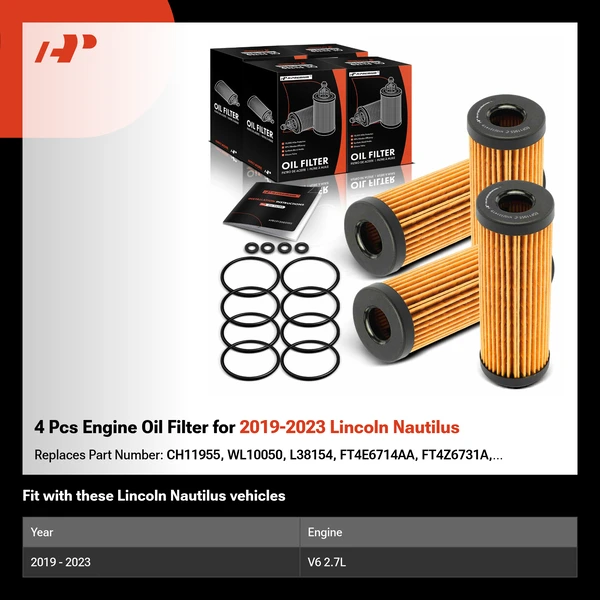 4 Pcs Engine Oil Filter for 2019-2023 Lincoln Nautilus