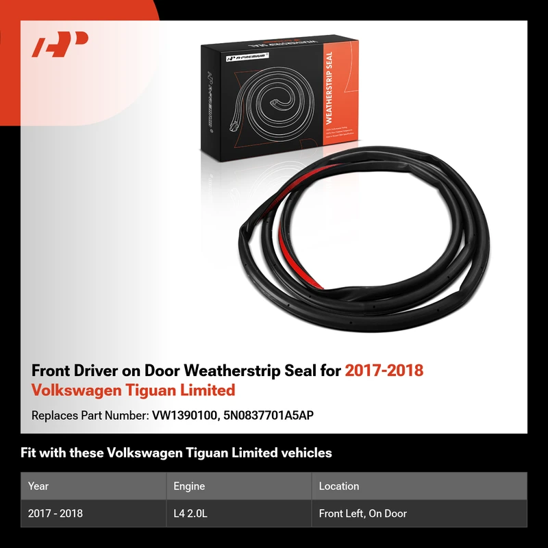 Front Driver on Door Weatherstrip Seal for 2017-2018 Volkswagen Tiguan Limited