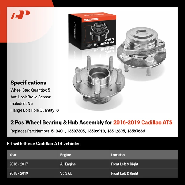 2 Pcs Wheel Bearing & Hub Assembly for 2016-2019 Cadillac ATS